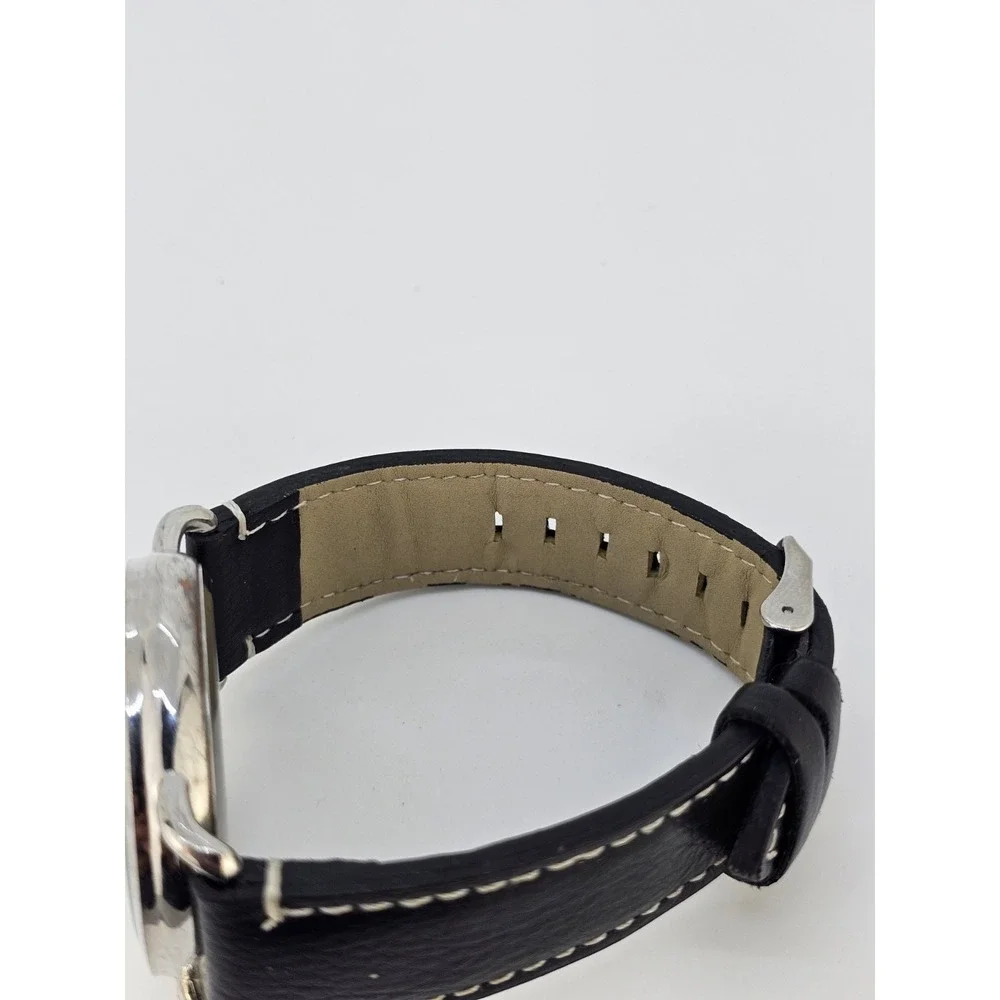 Men Easy Read Analog Watch 41MM White Dial Black Faux Leather Bands New‎ Battery